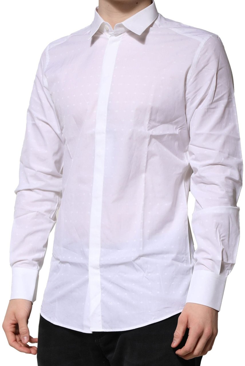 Dolce & Gabbana White Cotton GOLD Long Sleeves Formal Shirt Wit