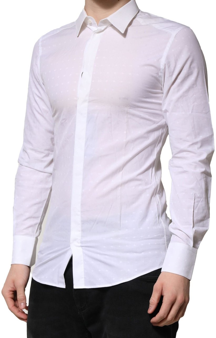 Dolce & Gabbana White GOLD Long Sleeves Dress Men Formal Shirt Wit