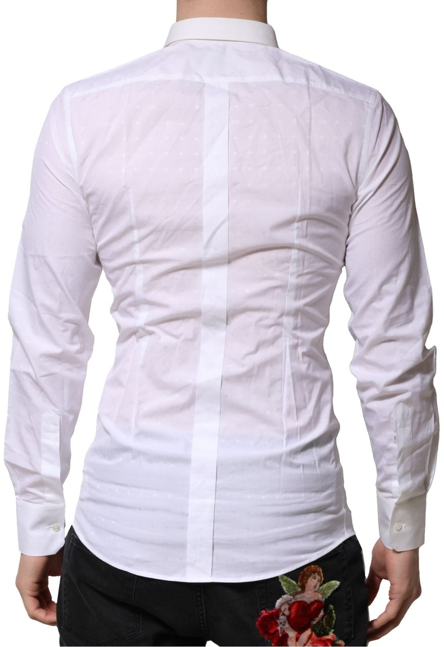 Dolce & Gabbana White GOLD Long Sleeves Dress Men Formal Shirt Wit
