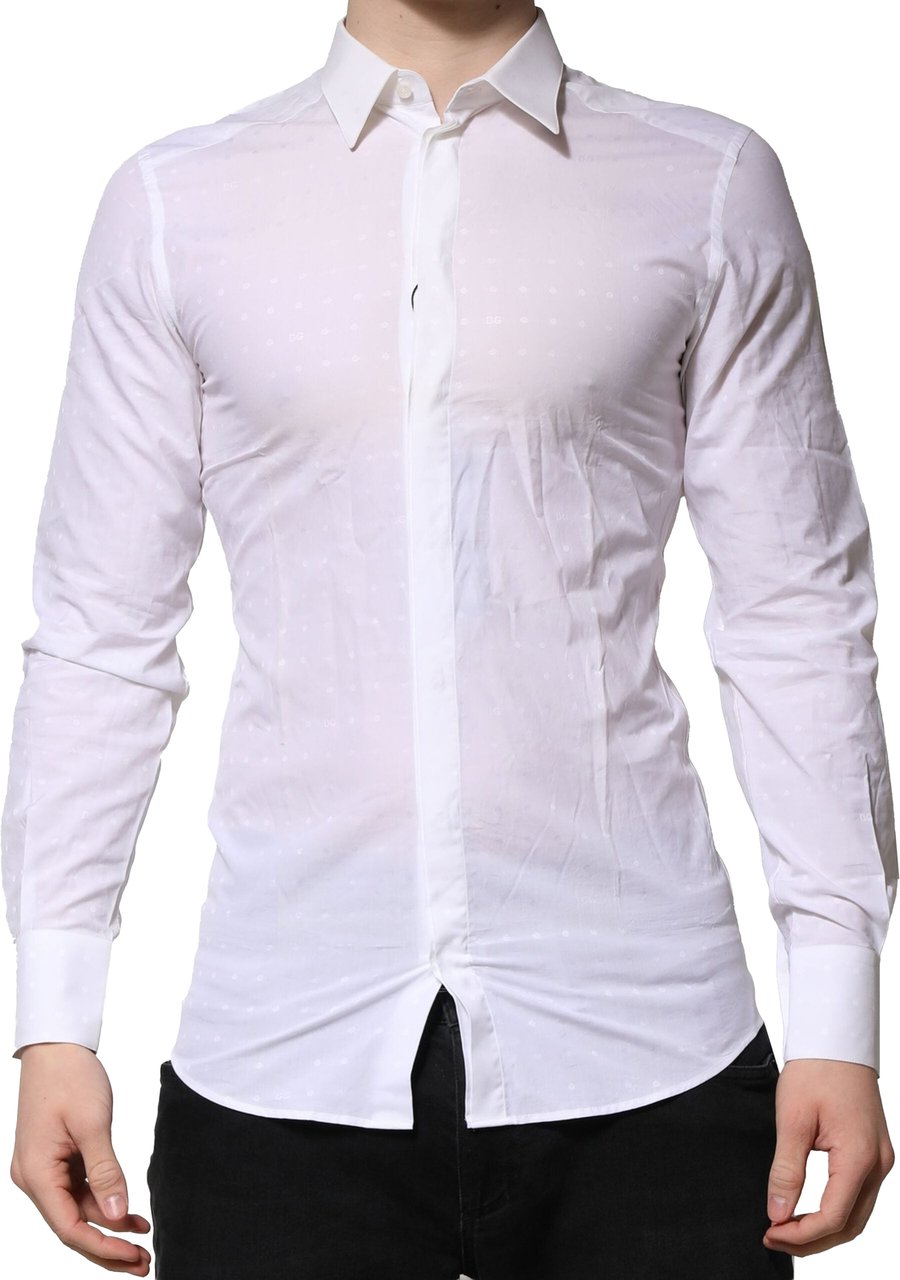 Dolce & Gabbana White GOLD Long Sleeves Dress Men Formal Shirt Wit
