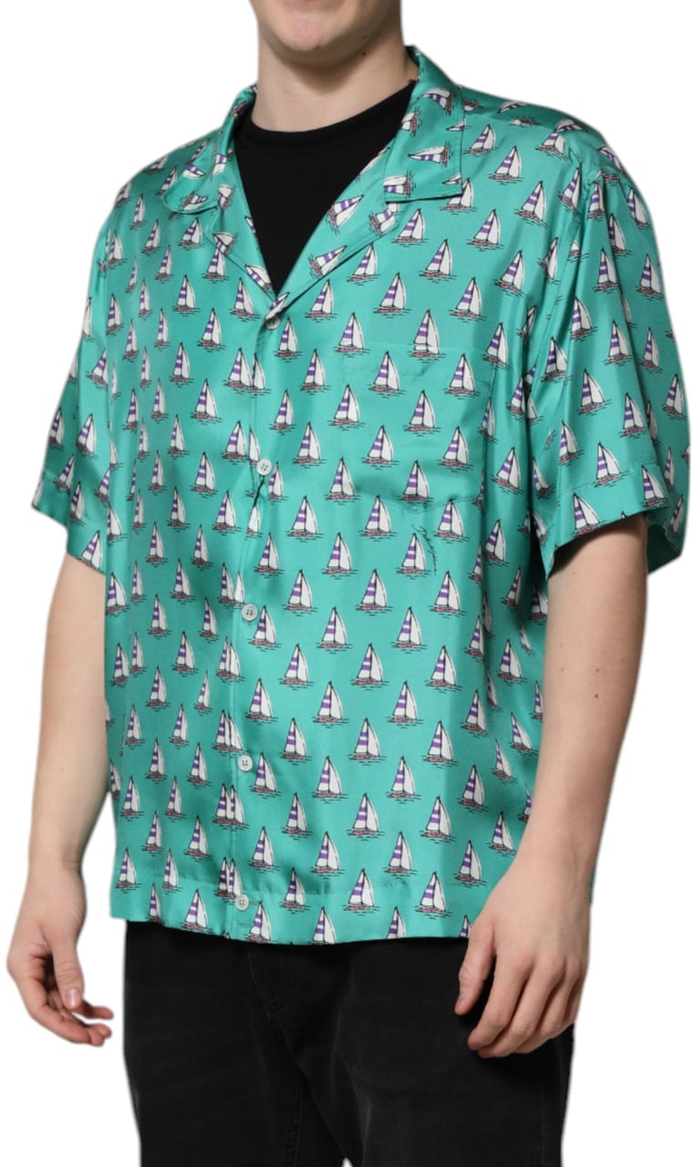 Dolce & Gabbana Green Printed Short Sleeves Casual Shirt Wit