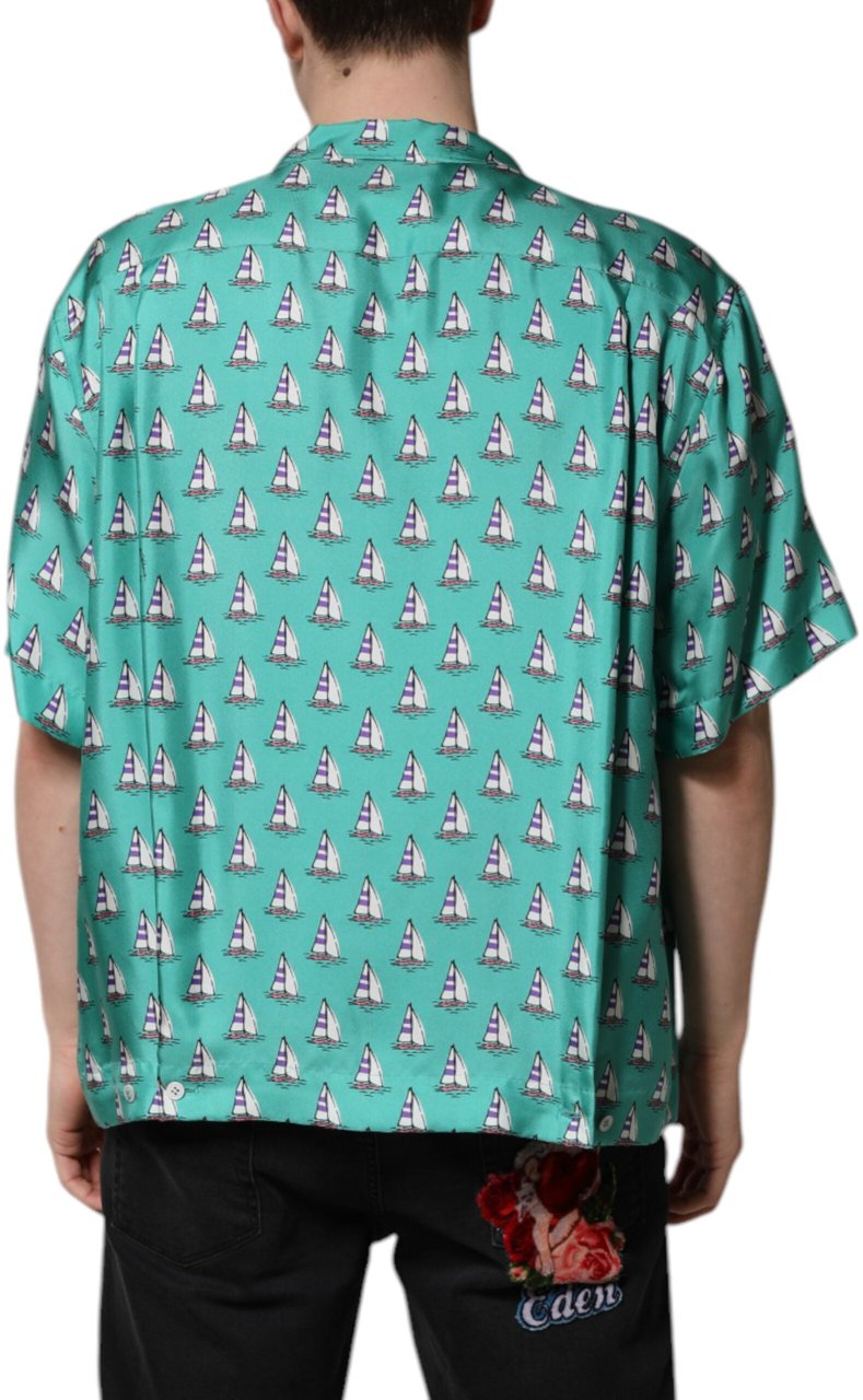 Dolce & Gabbana Green Printed Short Sleeves Casual Shirt Wit