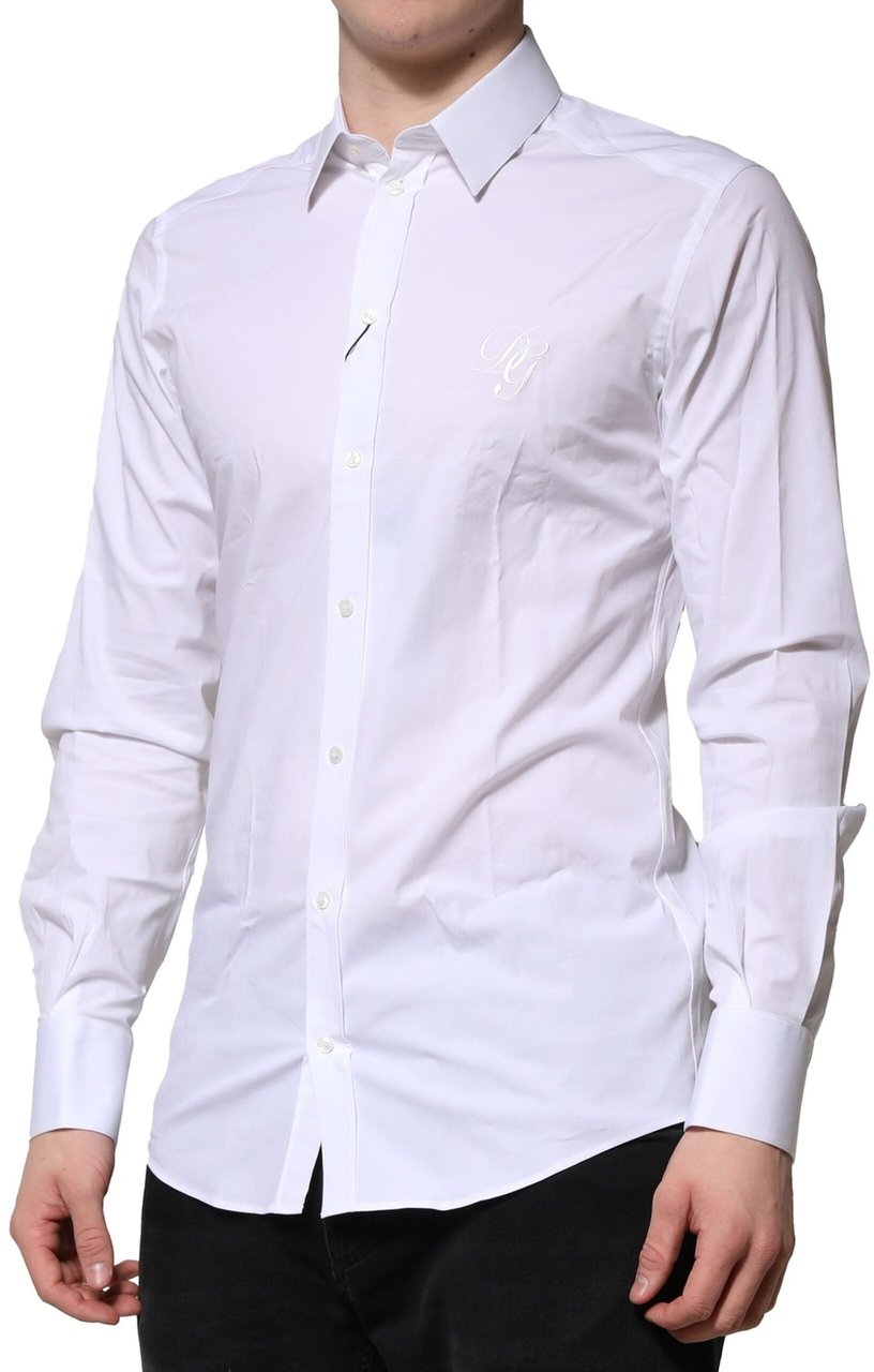 Dolce & Gabbana White Cotton GOLD Long Sleeves Formal Shirt Wit