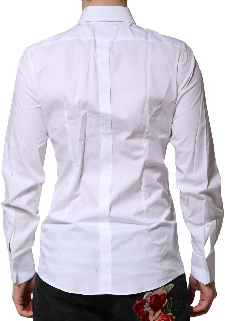 Dolce & Gabbana White Cotton GOLD Long Sleeves Formal Shirt Wit