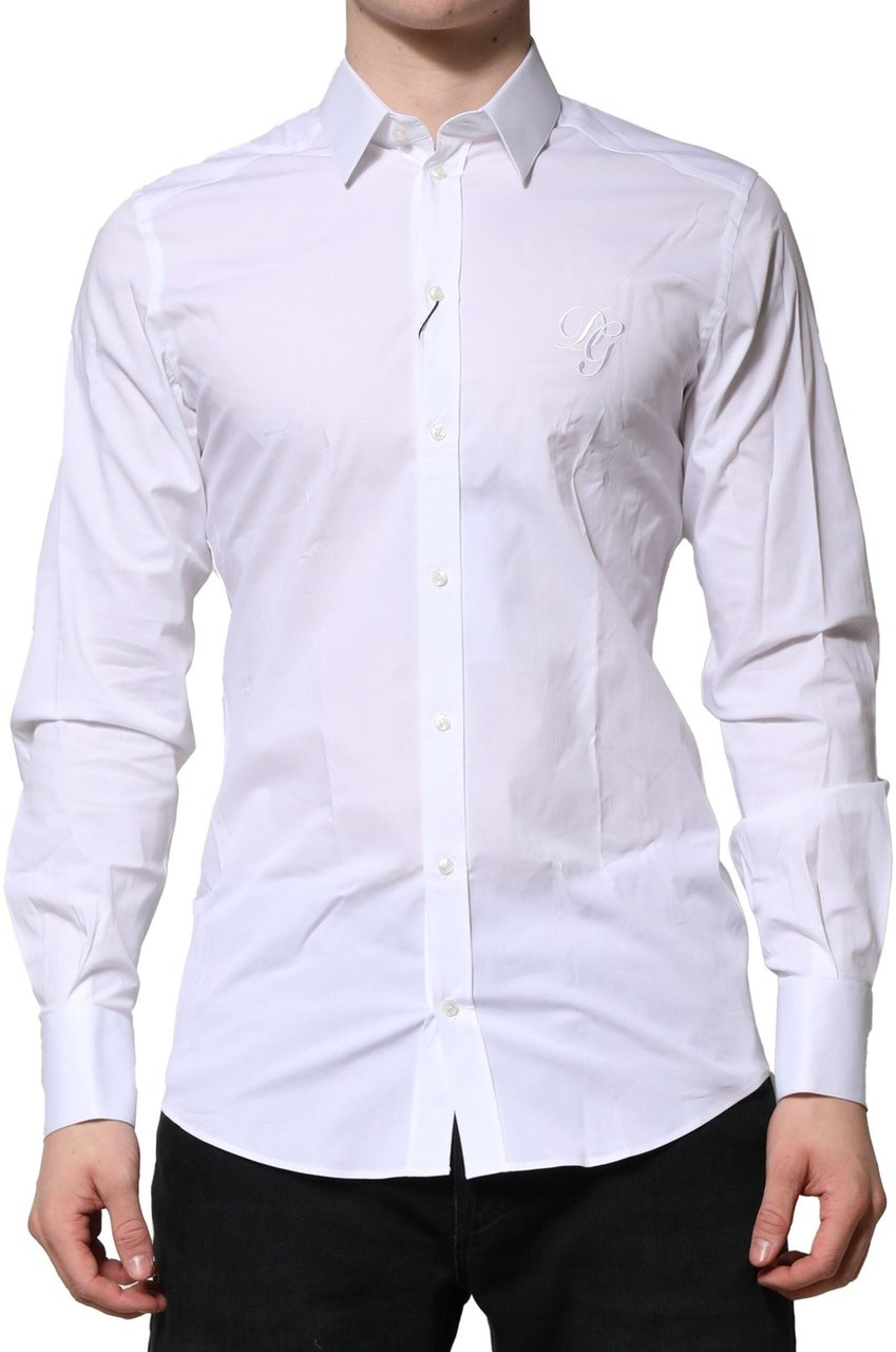 Dolce & Gabbana White Cotton GOLD Long Sleeves Formal Shirt Wit