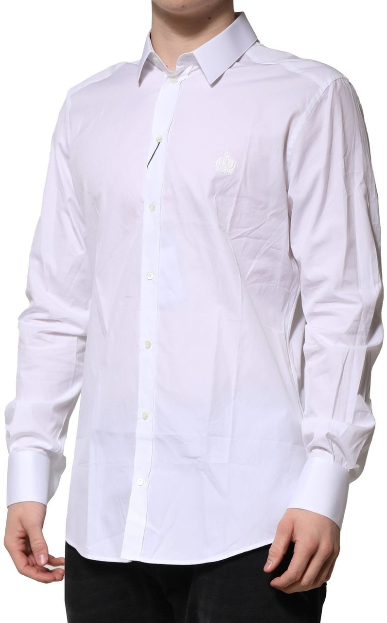 Dolce & Gabbana White Cotton GOLD Long Sleeves Formal Shirt Wit
