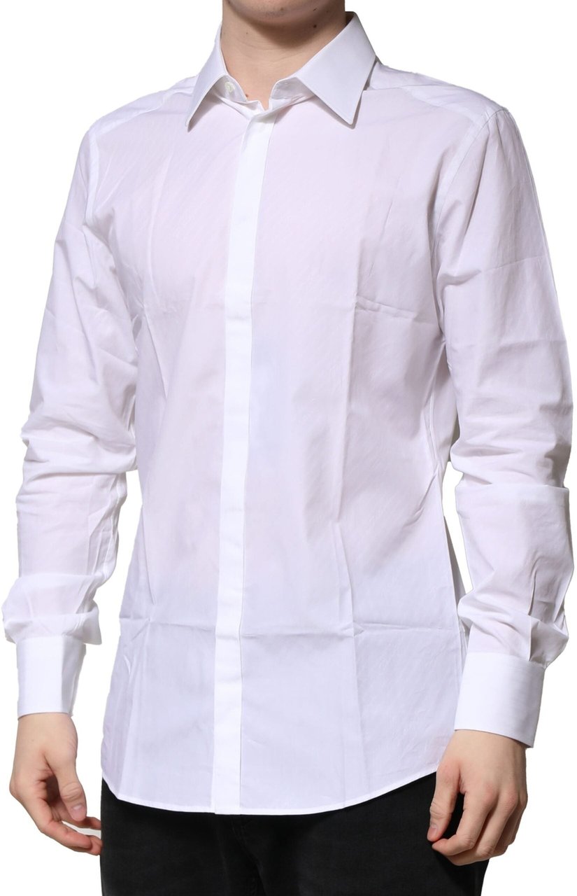 Dolce & Gabbana White Cotton GOLD Long Sleeves Formal Shirt Wit