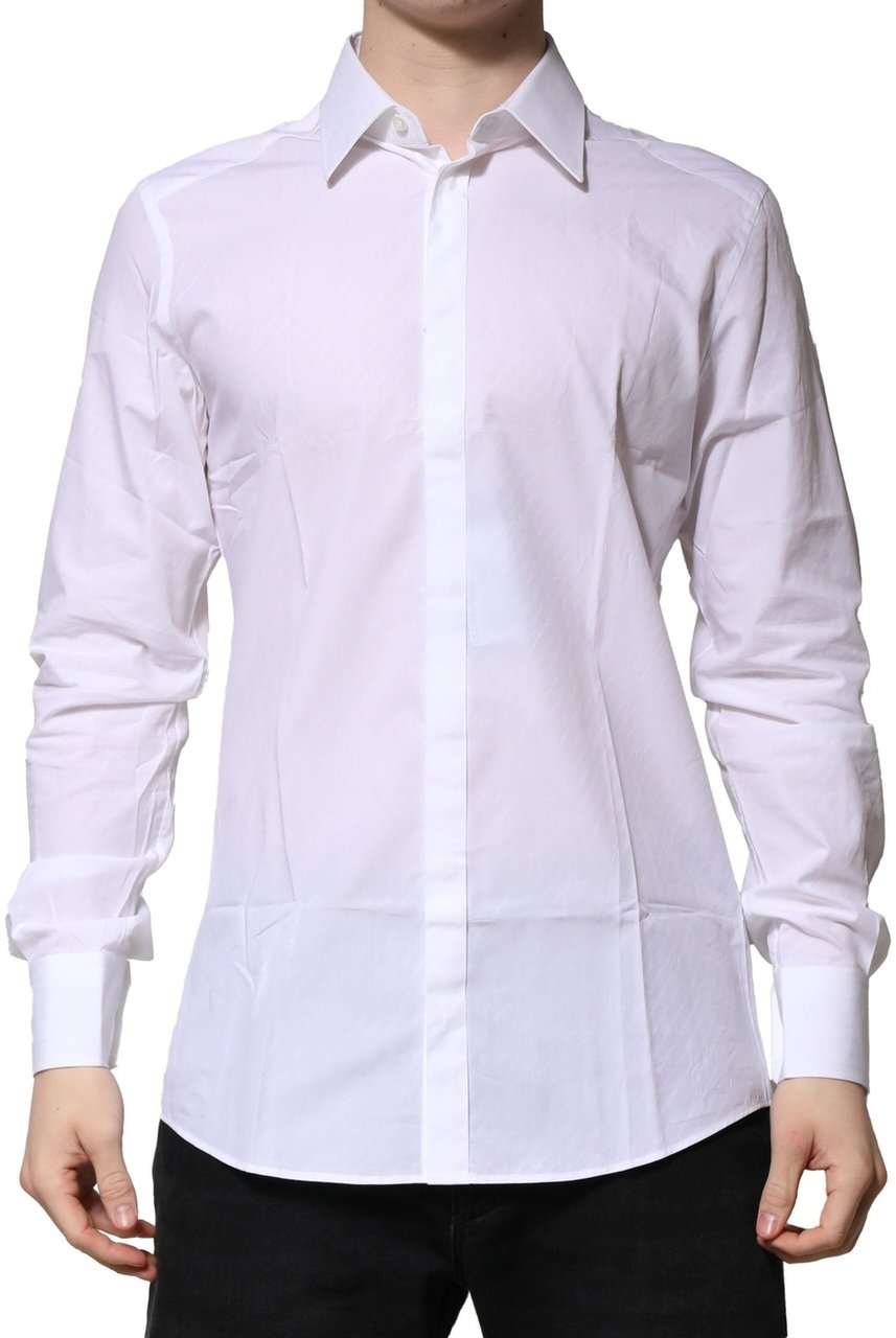 Dolce & Gabbana White Cotton GOLD Long Sleeves Formal Shirt Wit