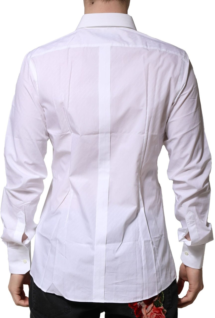 Dolce & Gabbana White Cotton GOLD Long Sleeves Formal Shirt Wit