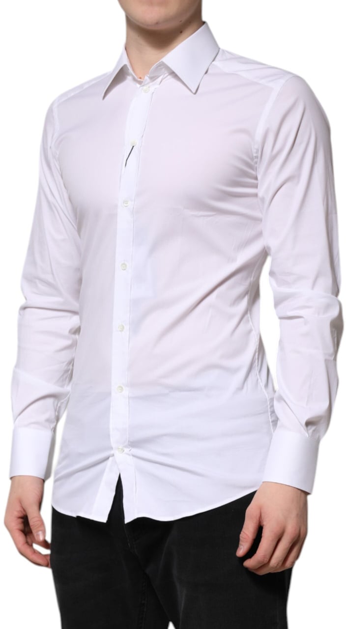 Dolce & Gabbana White Cotton GOLD Long Sleeves Formal Shirt Wit