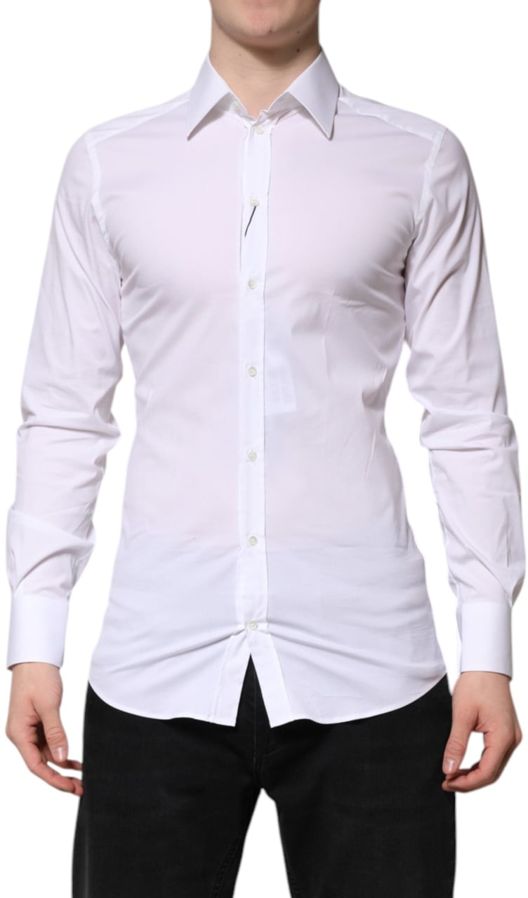 Dolce & Gabbana White Cotton GOLD Long Sleeves Formal Shirt Wit