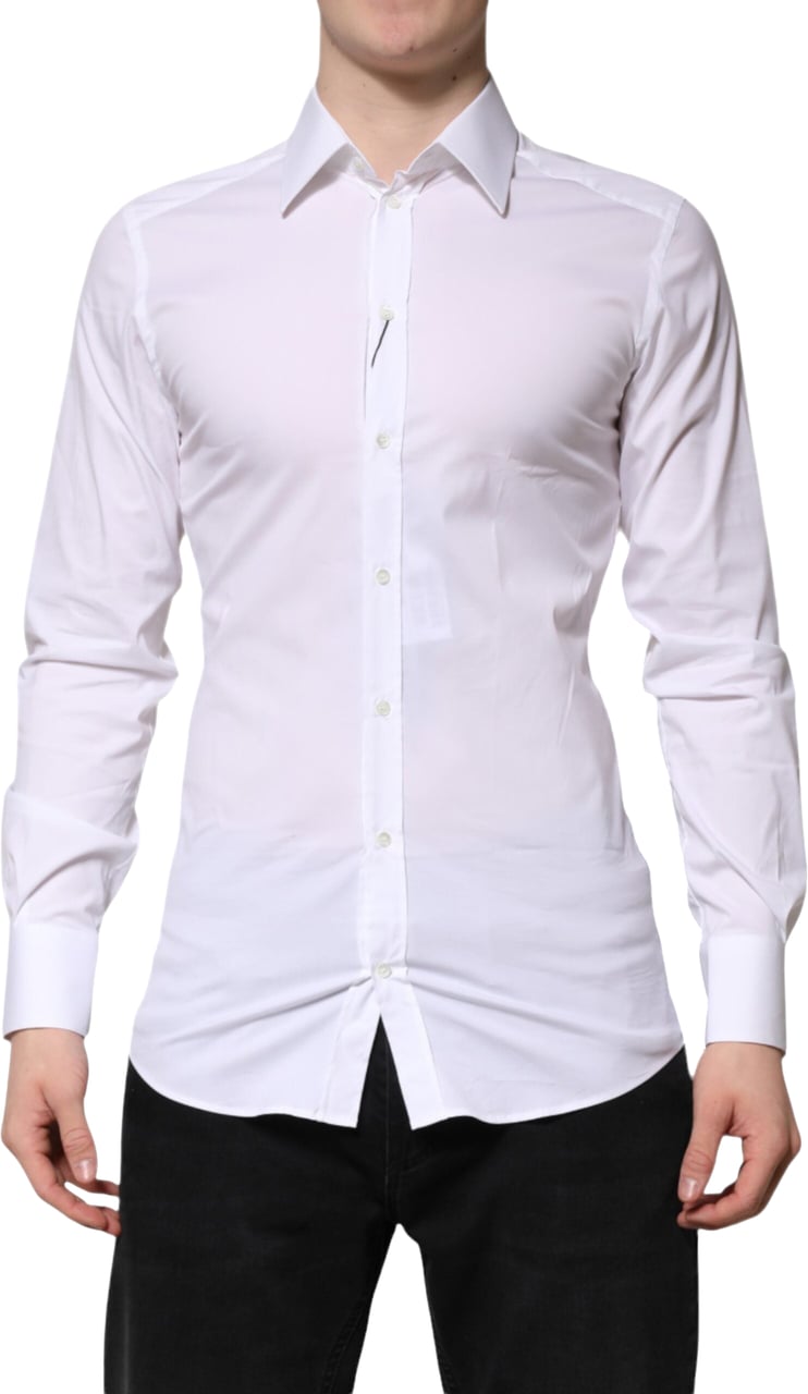 Dolce & Gabbana White Cotton GOLD Long Sleeves Formal Shirt Wit