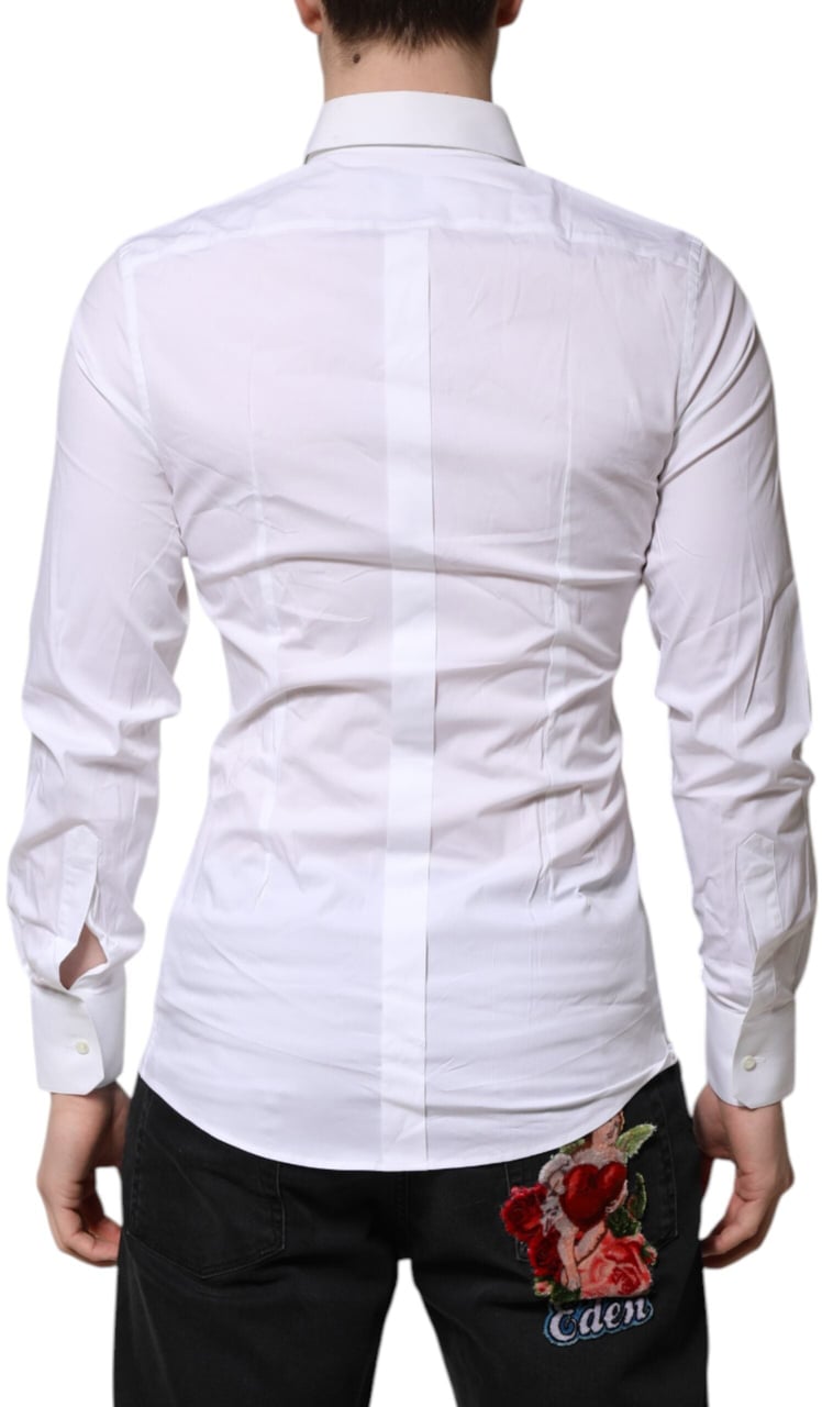 Dolce & Gabbana White GOLD Long Sleeves Dress Formal Shirt Wit