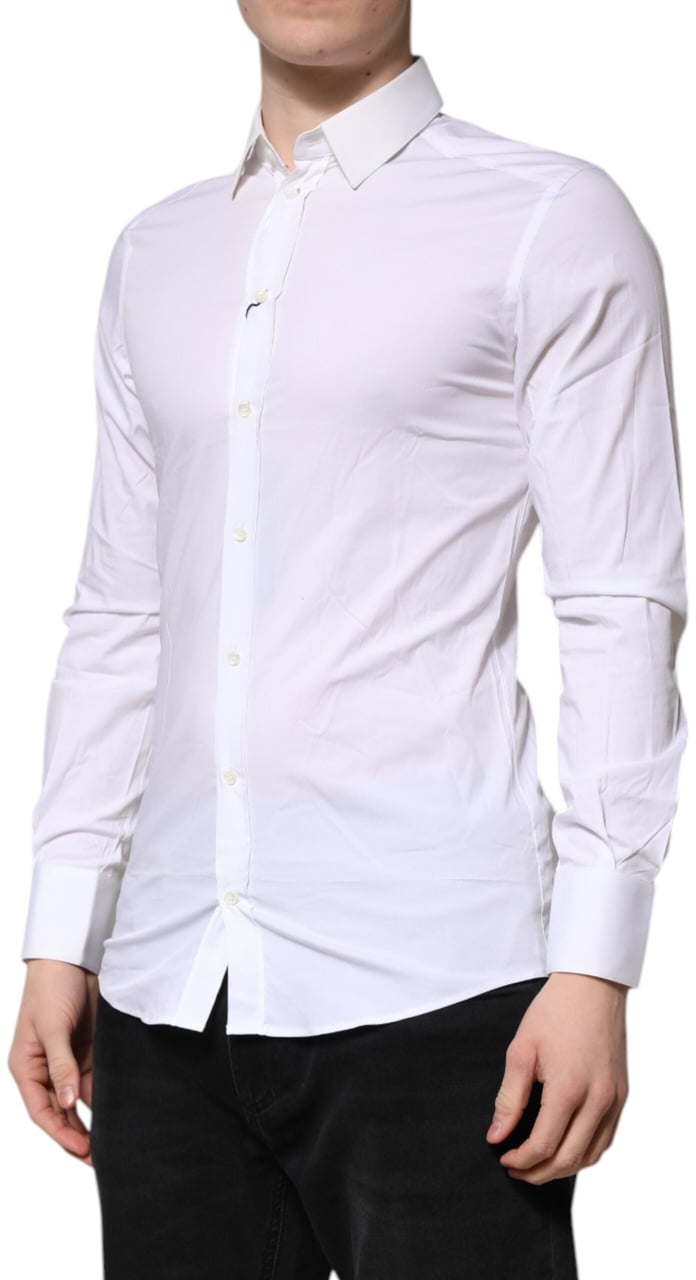 Dolce & Gabbana White GOLD Long Sleeves Dress Formal Shirt Wit