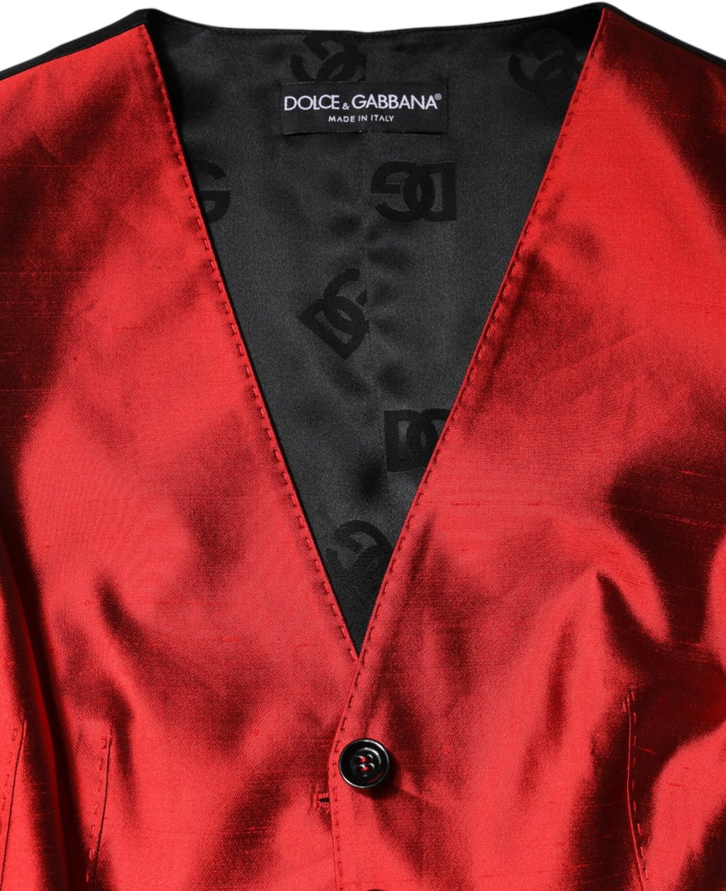 Dolce & Gabbana Red Black Button Down Sleeveless Vest Top Divers