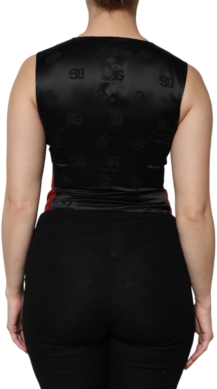Dolce & Gabbana Red Black Button Down Sleeveless Vest Top Divers