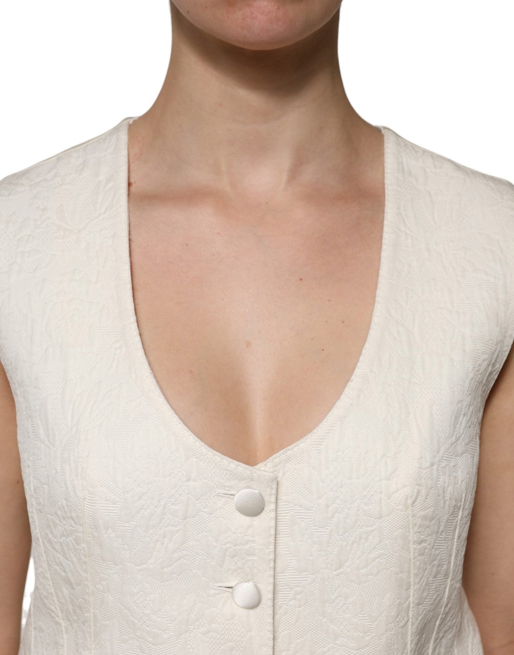 Dolce & Gabbana Ivory Cotton Button Down Sleeveless Vest Top Wit
