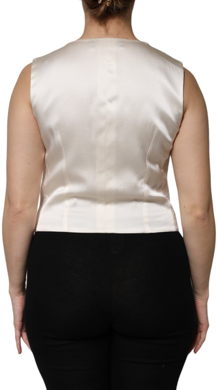 Dolce & Gabbana Ivory Cotton Button Down Sleeveless Vest Top Wit