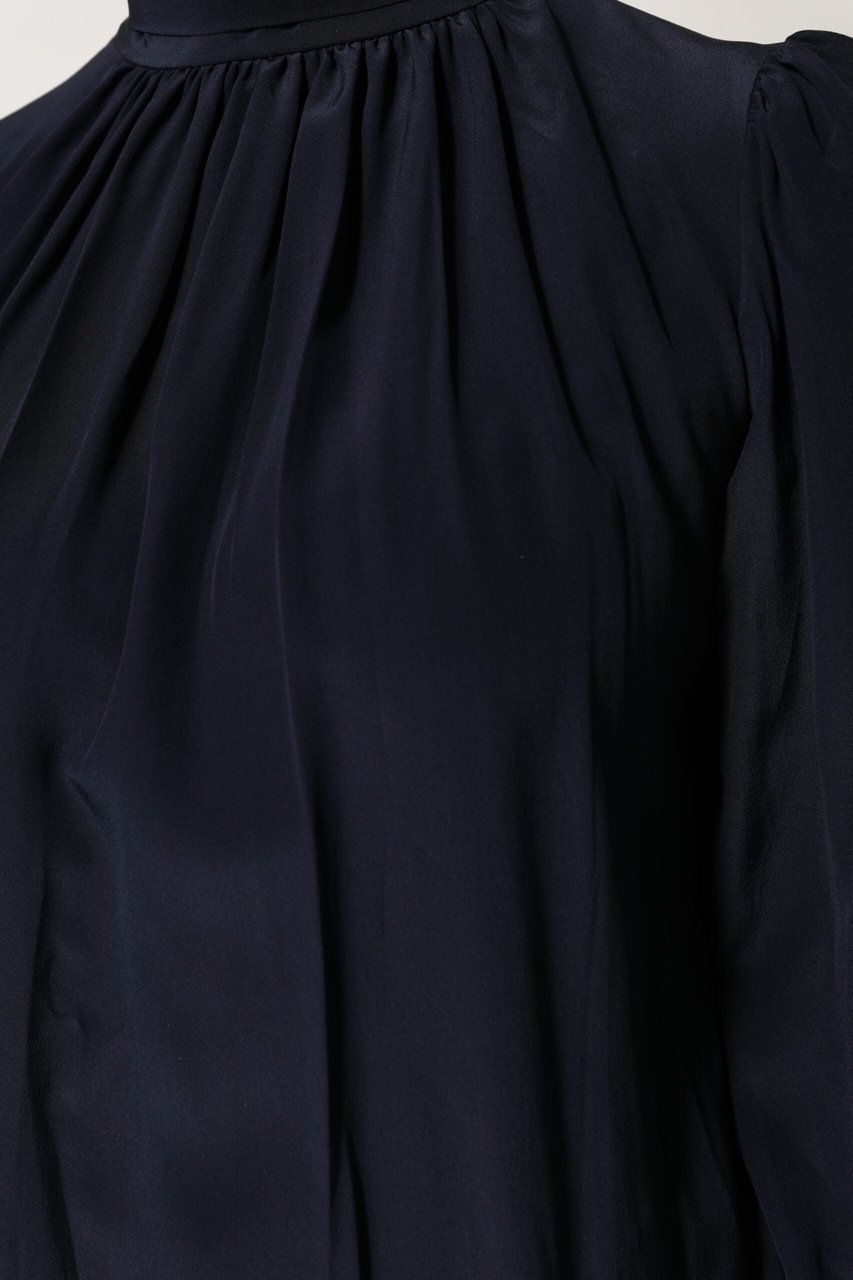 Dolce & Gabbana Blue Silk Mock Neck Long Sleeves Blouse Top Blauw