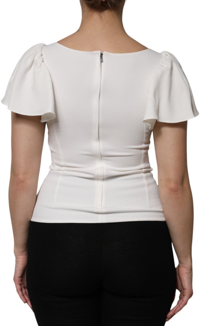 Dolce & Gabbana White Viscose Round Neck Short Sleeves Top Wit