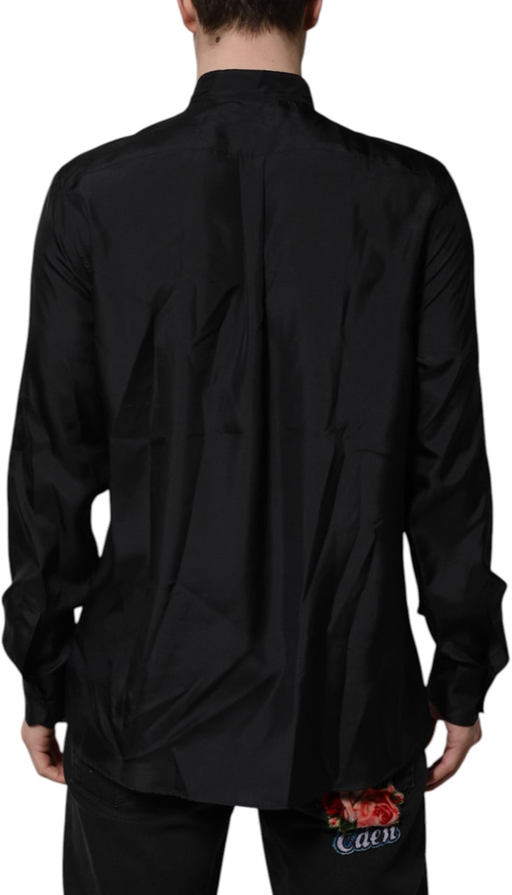 Dolce & Gabbana Dark Blue Silk MARTINI Men Formal Dress Shirt Blauw