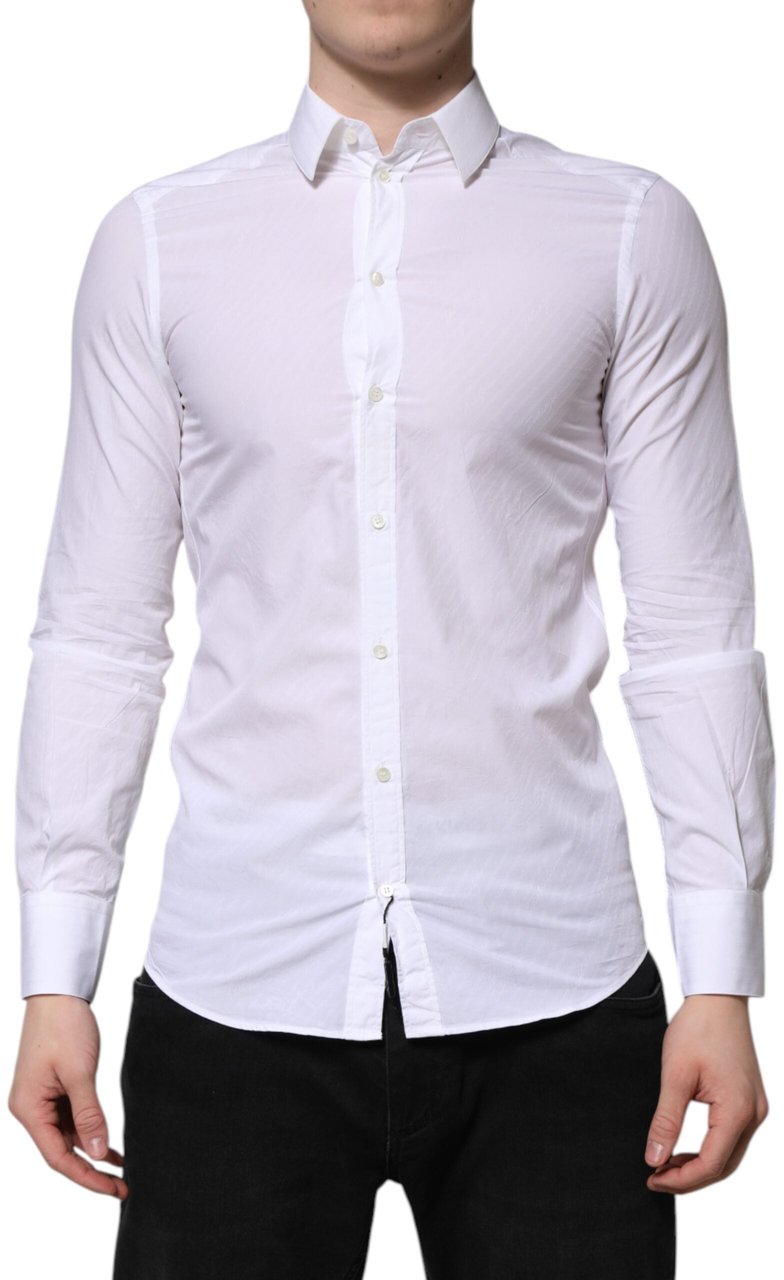Dolce & Gabbana White Cotton MARTINI Long Sleeve Dress Shirt Wit