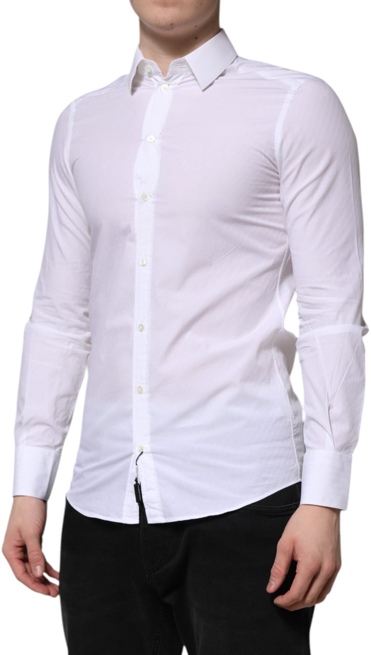 Dolce & Gabbana White Cotton MARTINI Long Sleeve Dress Shirt Wit