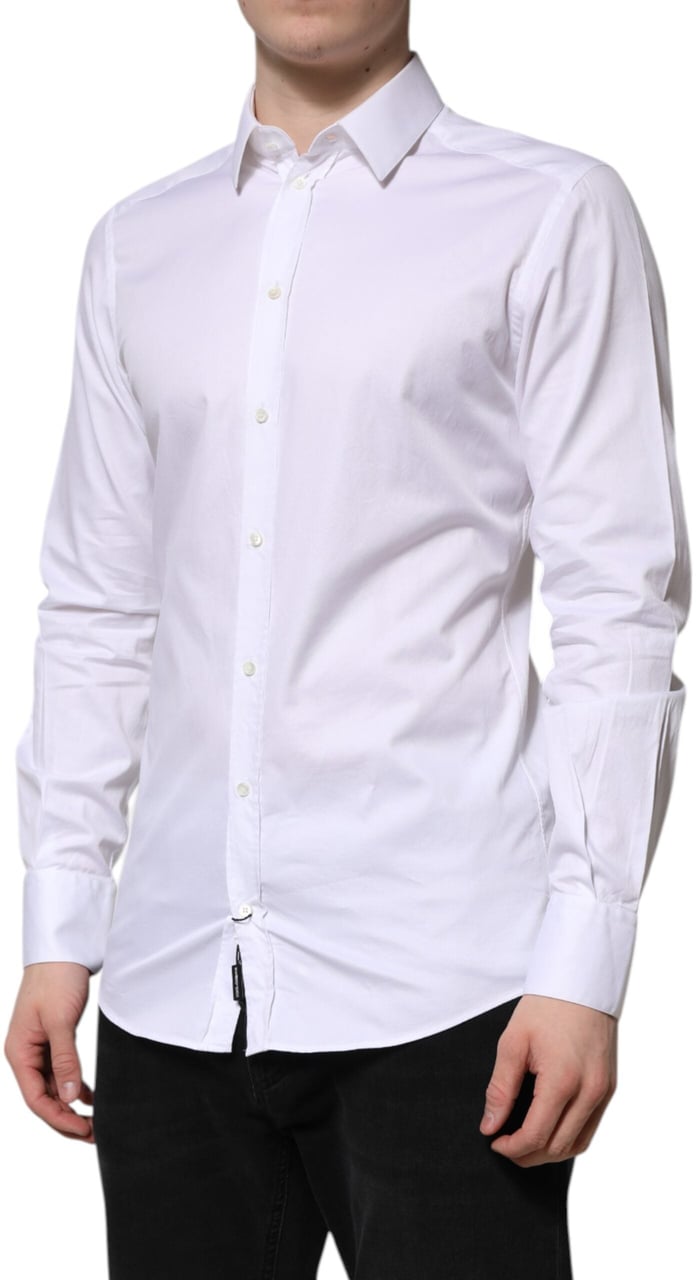Dolce & Gabbana White Cotton GOLD Long Sleeve Men Dress Shirt Wit
