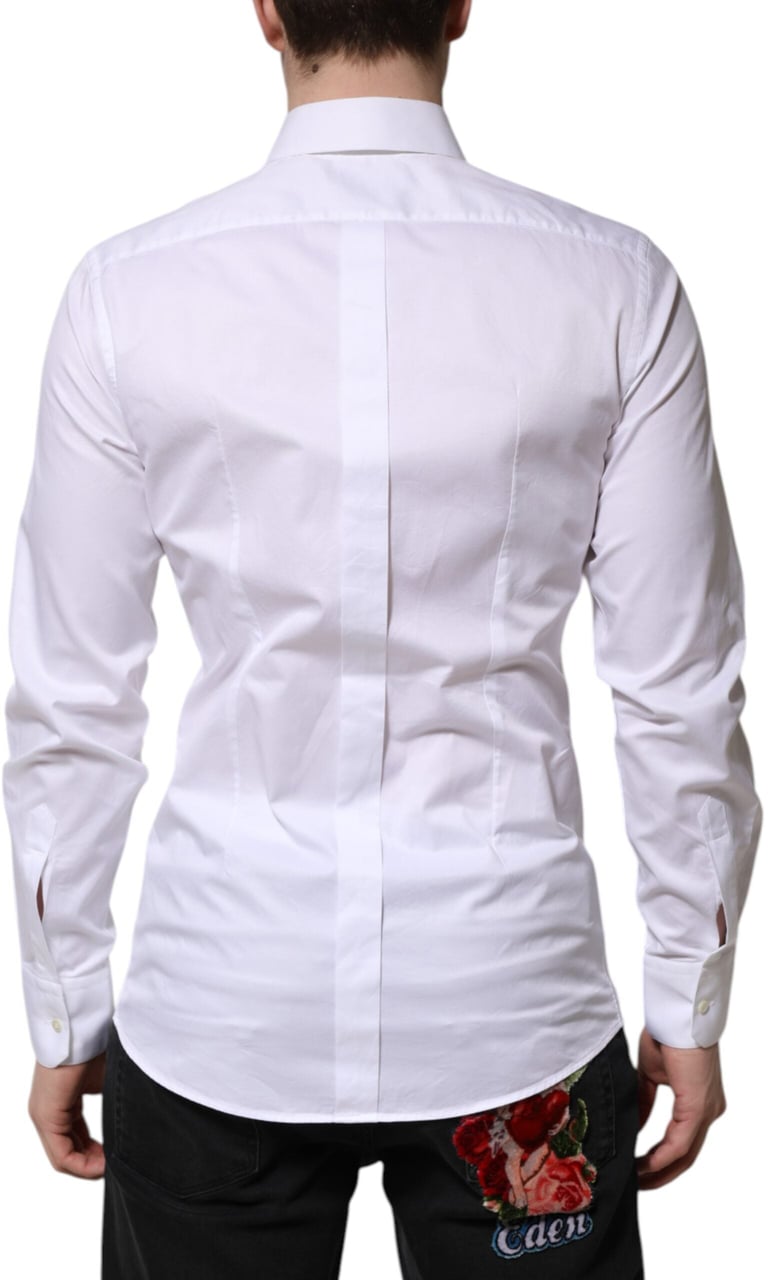 Dolce & Gabbana White Cotton GOLD Long Sleeve Men Dress Shirt Wit