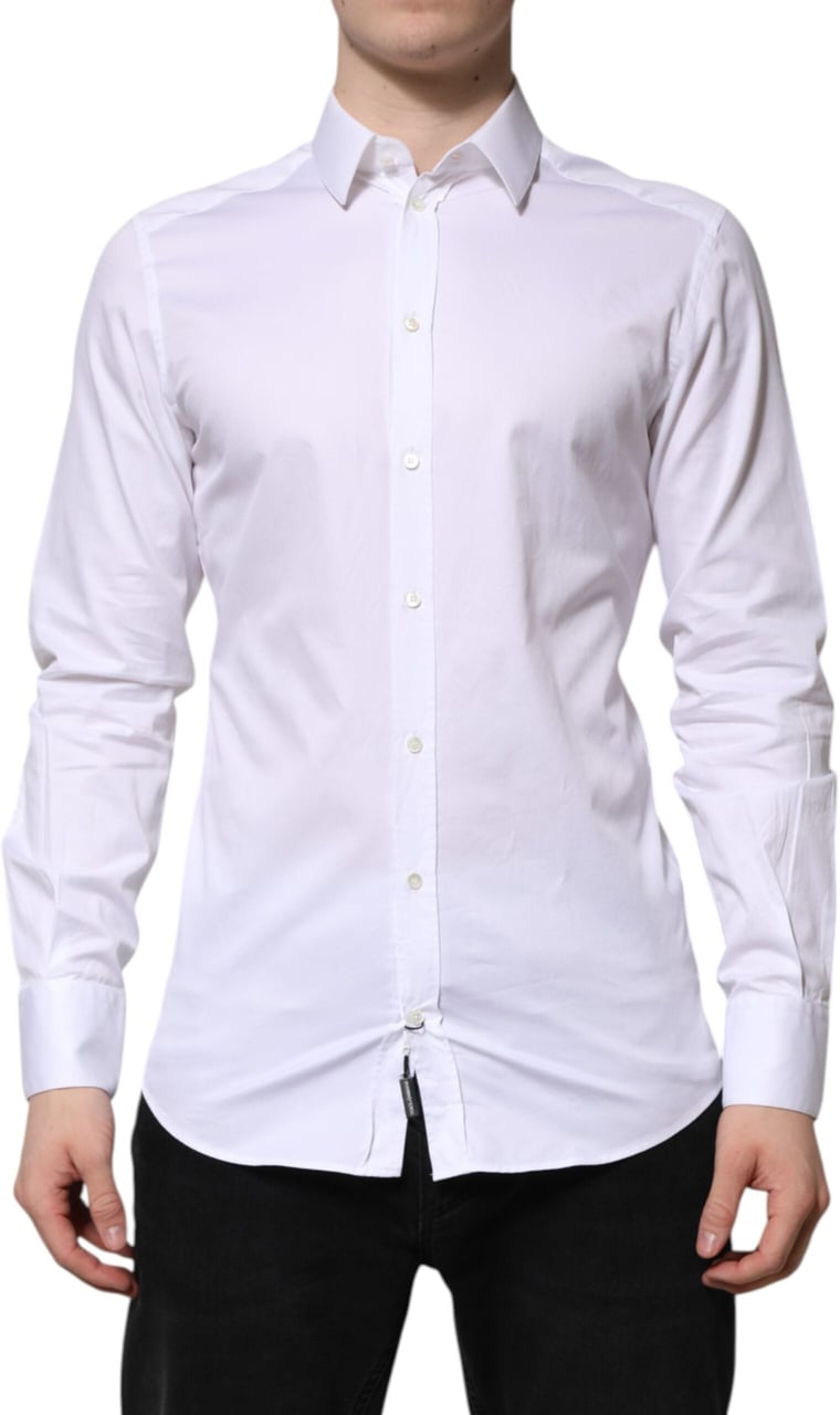 Dolce & Gabbana White Cotton GOLD Long Sleeve Men Dress Shirt Wit