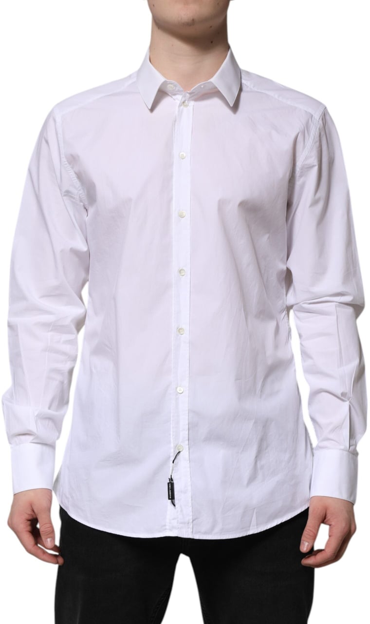 Dolce & Gabbana White Cotton GOLD Long Sleeves Dress Shirt Zwart