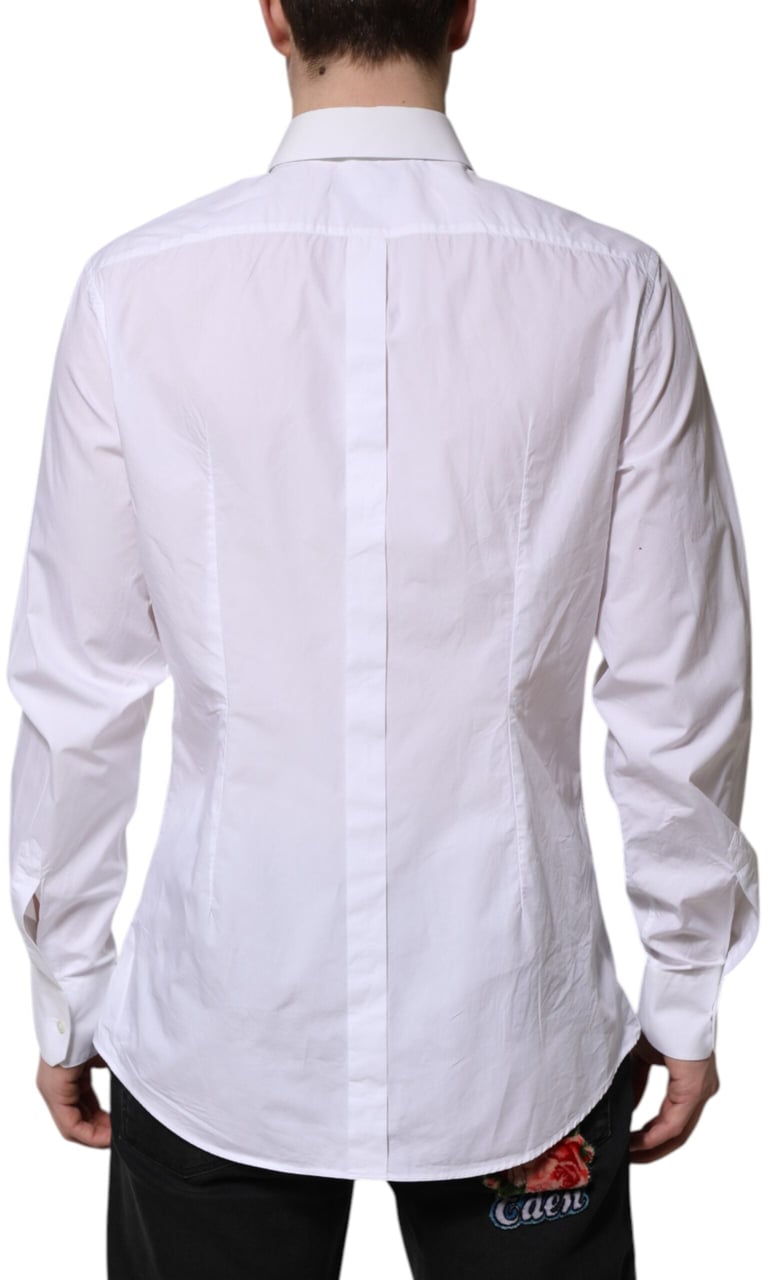 Dolce & Gabbana White Cotton GOLD Long Sleeves Dress Shirt Zwart