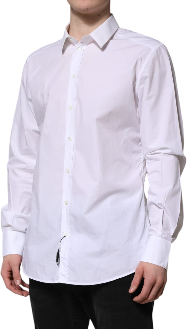 Dolce & Gabbana White Cotton GOLD Long Sleeves Dress Shirt Zwart