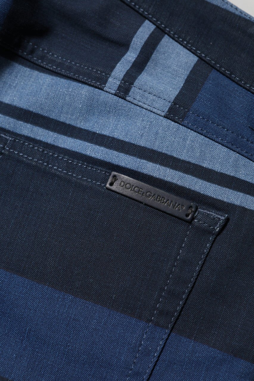 Dolce & Gabbana Blue Striped Cotton Stretch Denim Jeans Blauw
