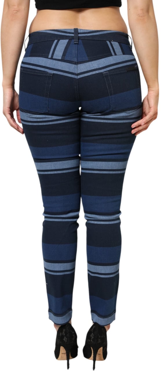 Dolce & Gabbana Blue Striped Cotton Stretch Denim Jeans Blauw