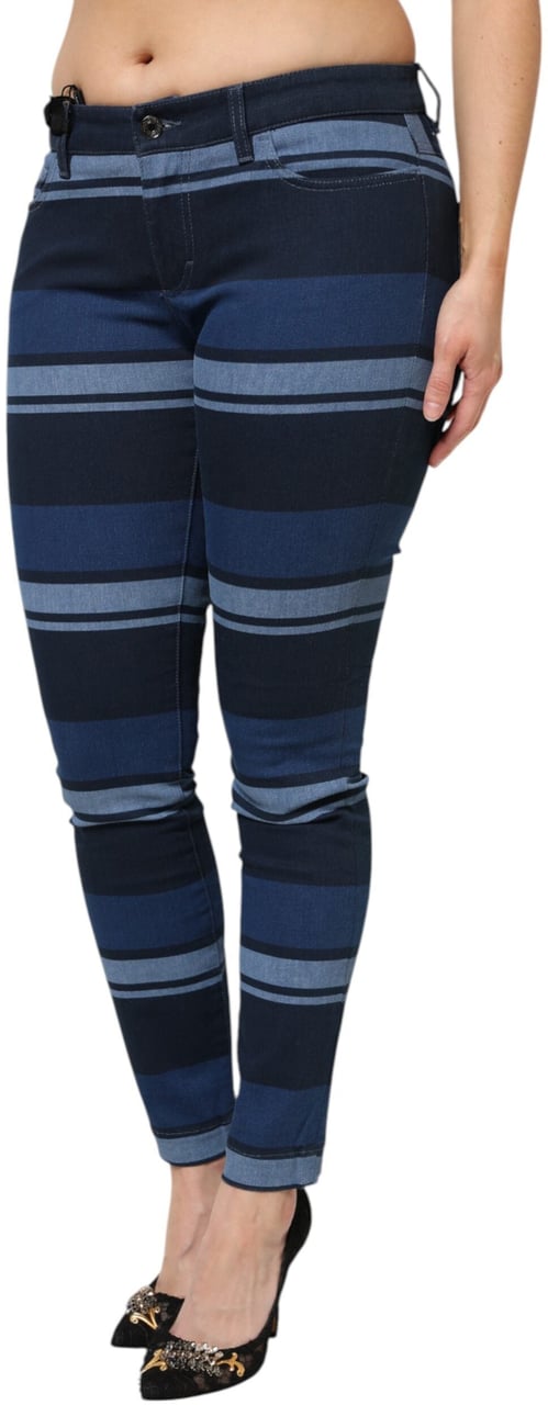 Dolce & Gabbana Blue Striped Cotton Stretch Denim Jeans Blauw