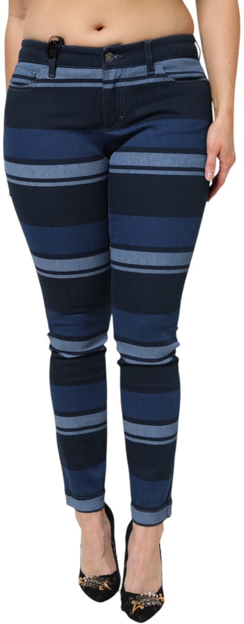 Dolce & Gabbana Blue Striped Cotton Stretch Denim Jeans Blauw