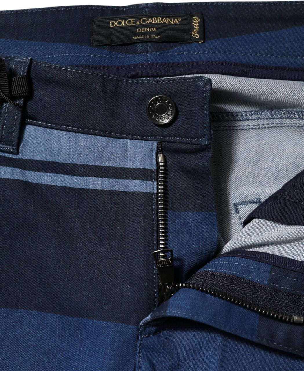 Dolce & Gabbana Blue Striped Cotton Stretch Denim Jeans Blauw