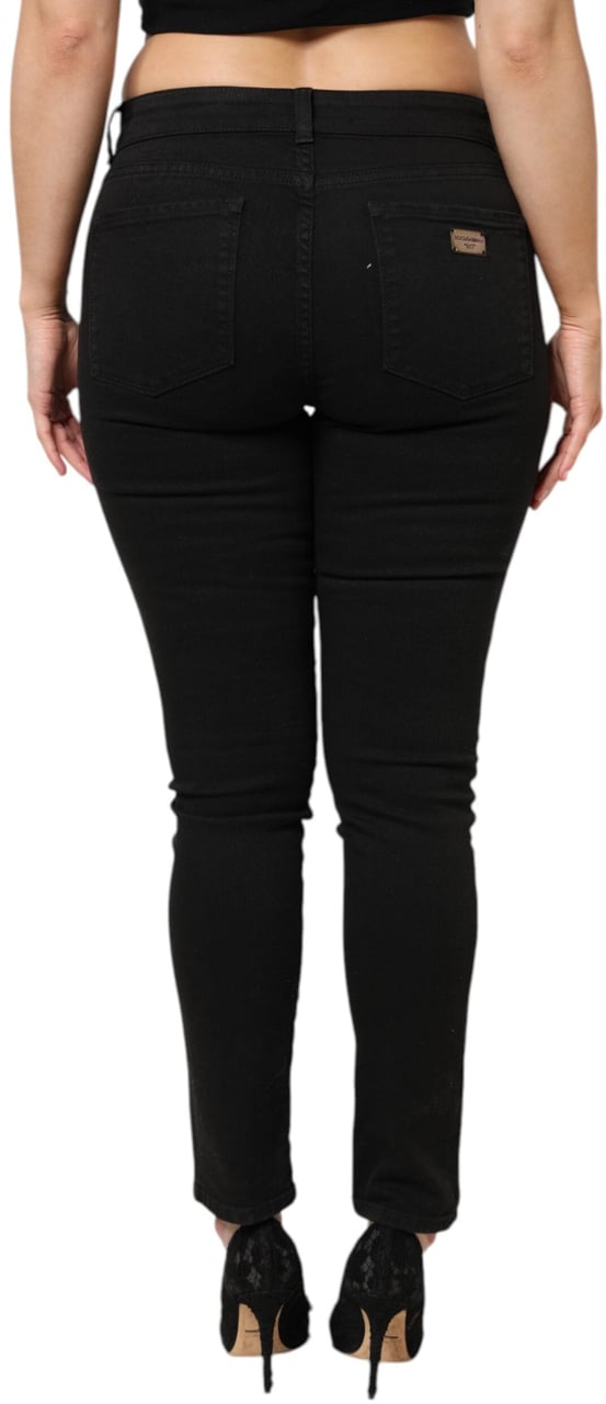 Dolce & Gabbana Black Cotton Mid Waist Denim Jeans Zwart