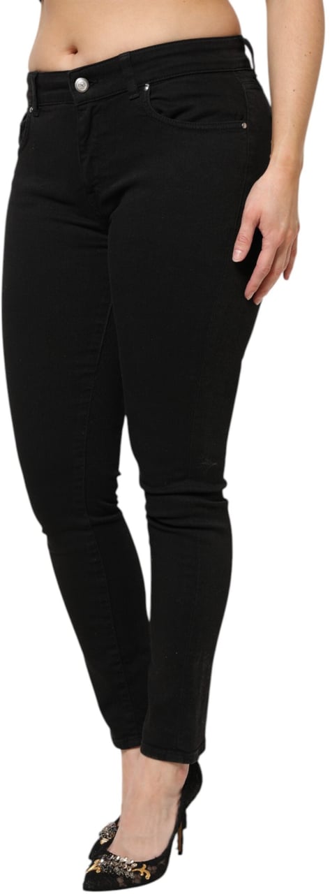Dolce & Gabbana Black Cotton Mid Waist Denim Jeans Zwart