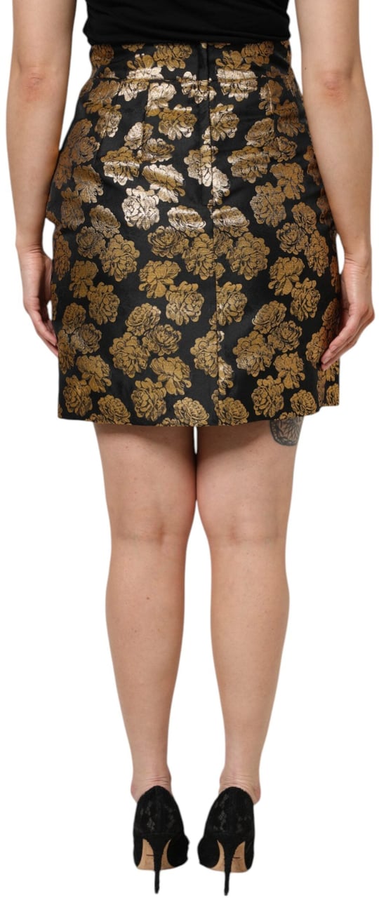 Dolce & Gabbana Black Gold Floral Print Jacquard Mini Skirt Divers