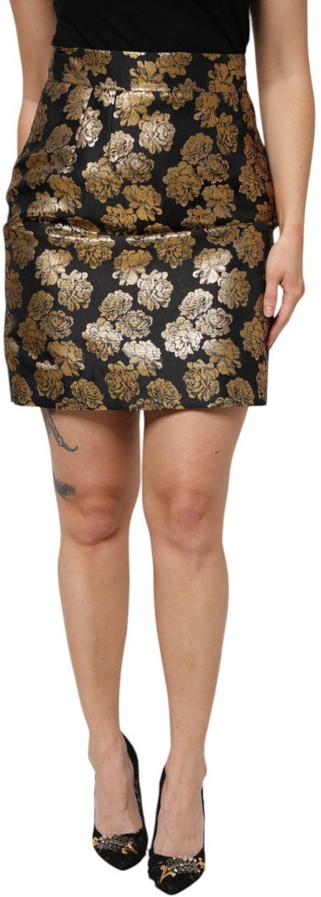 Dolce & Gabbana Black Gold Floral Print Jacquard Mini Skirt Divers