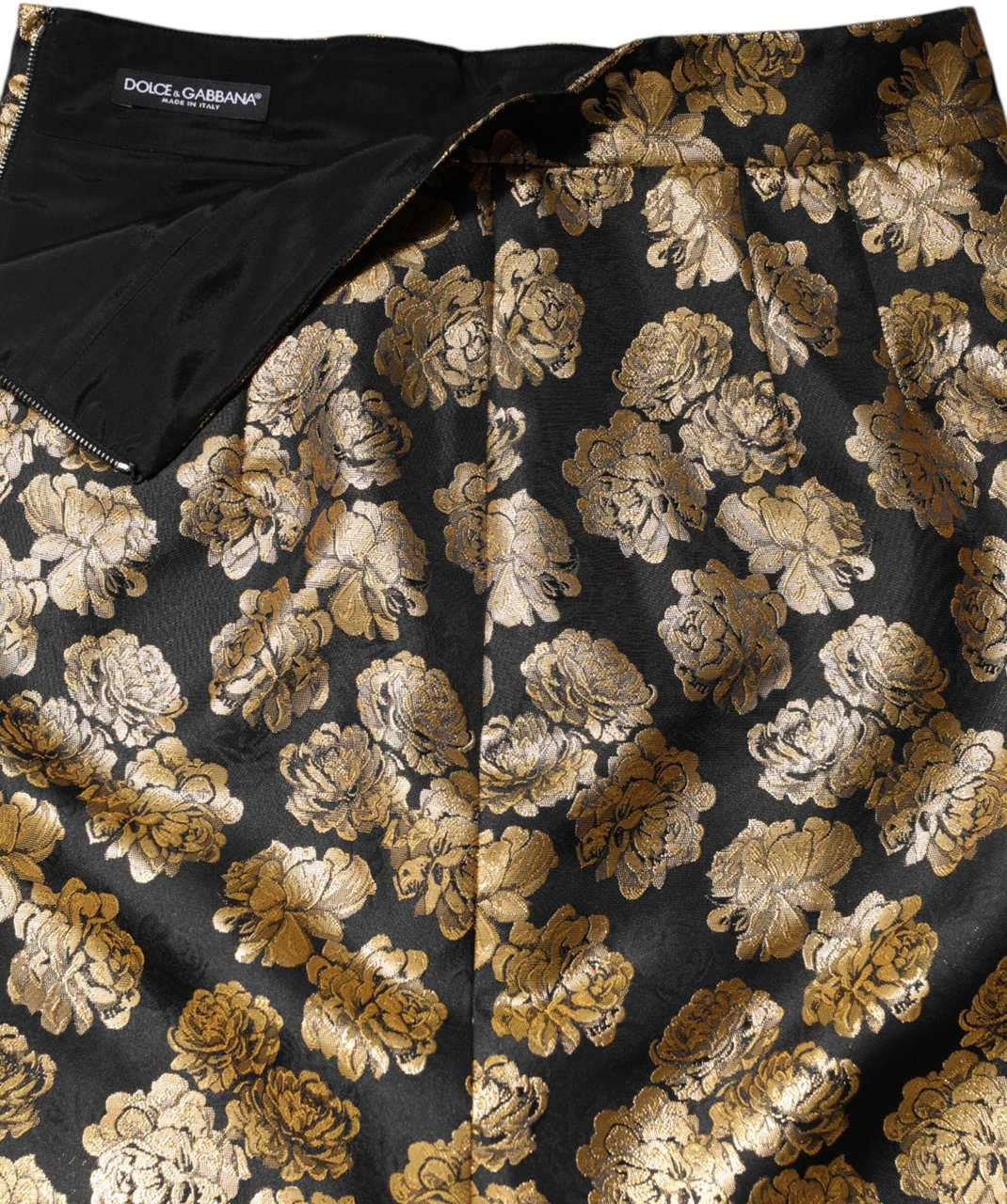 Dolce & Gabbana Black Gold Floral Print Jacquard Mini Skirt Divers