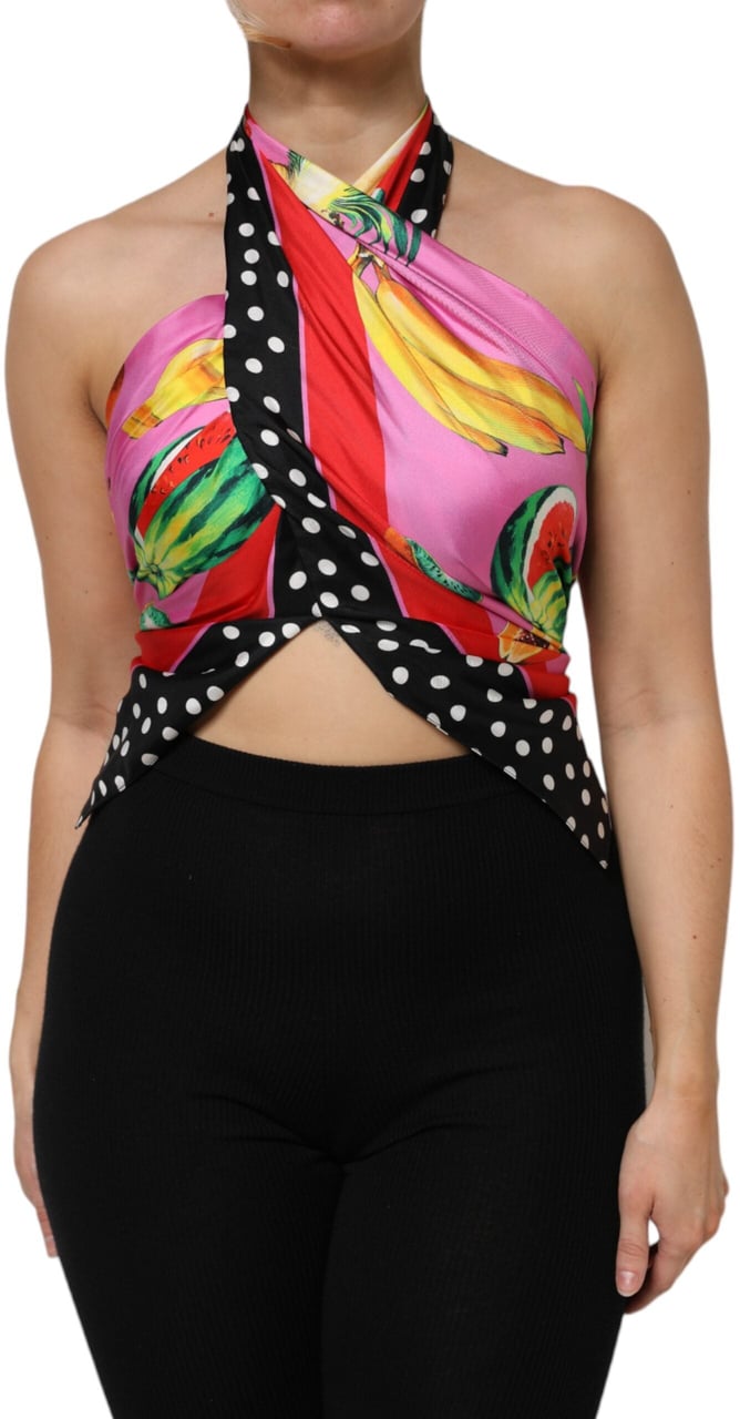 Dolce & Gabbana Multicolor Halter Party Evening Cropped Top Divers