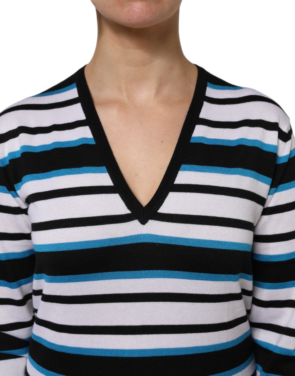 Dolce & Gabbana Multicolor Stripes Long Sleeves V-neck Top Divers
