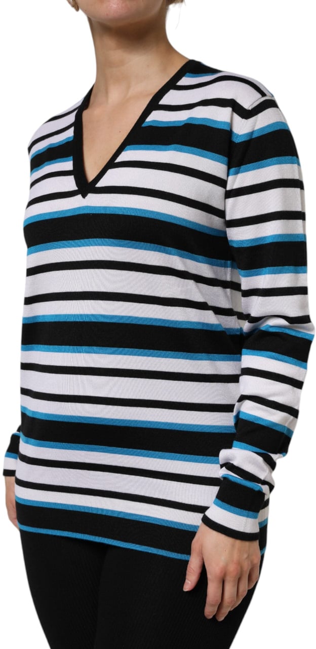 Dolce & Gabbana Multicolor Stripes Long Sleeves V-neck Top Divers