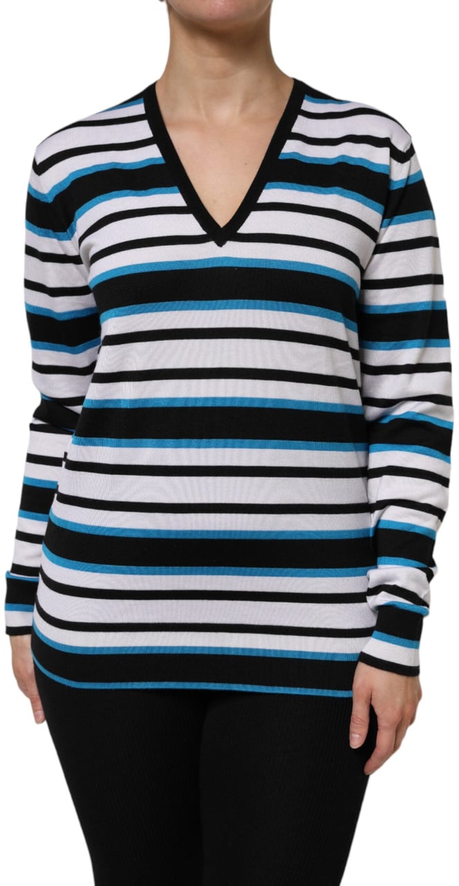 Dolce & Gabbana Multicolor Stripes Long Sleeves V-neck Top Divers