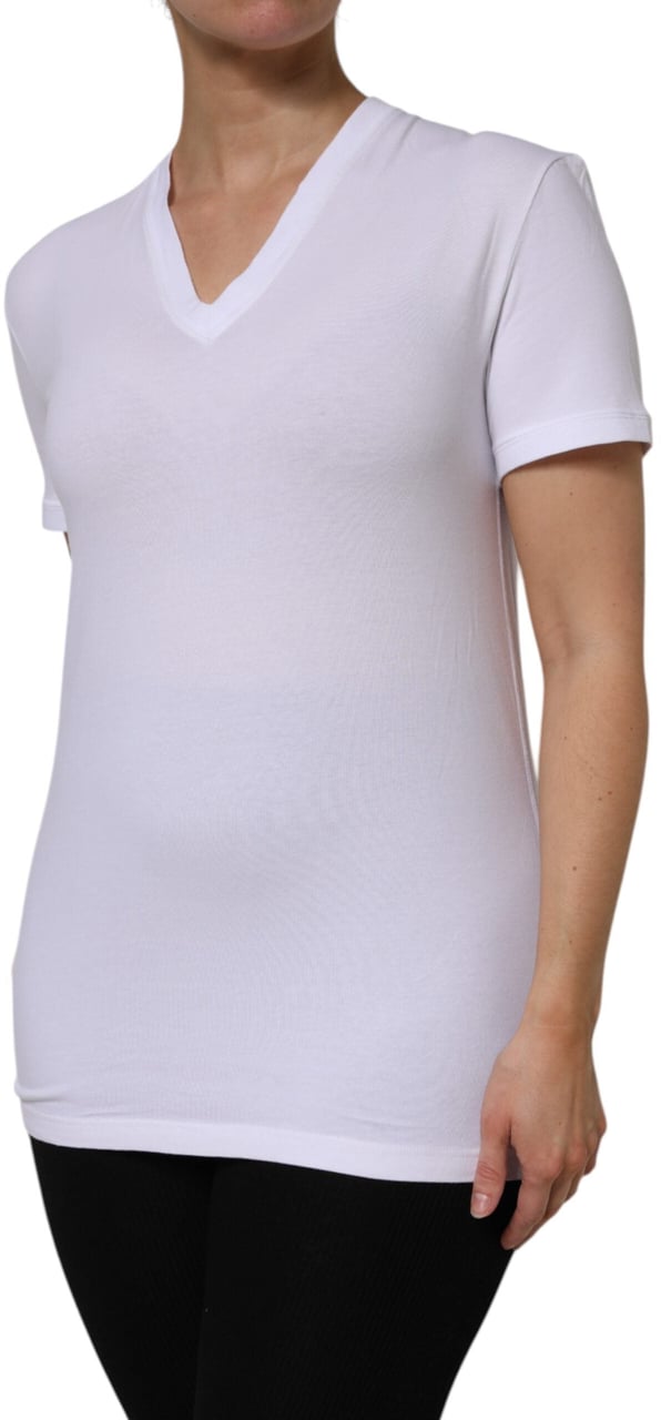 Dolce & Gabbana White Cotton Short Sleeves V-Neck Top T-shirt Wit
