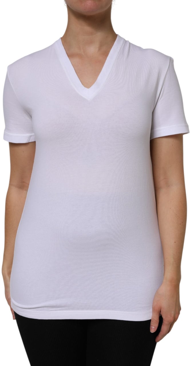 Dolce & Gabbana White Cotton Short Sleeves V-Neck Top T-shirt Wit