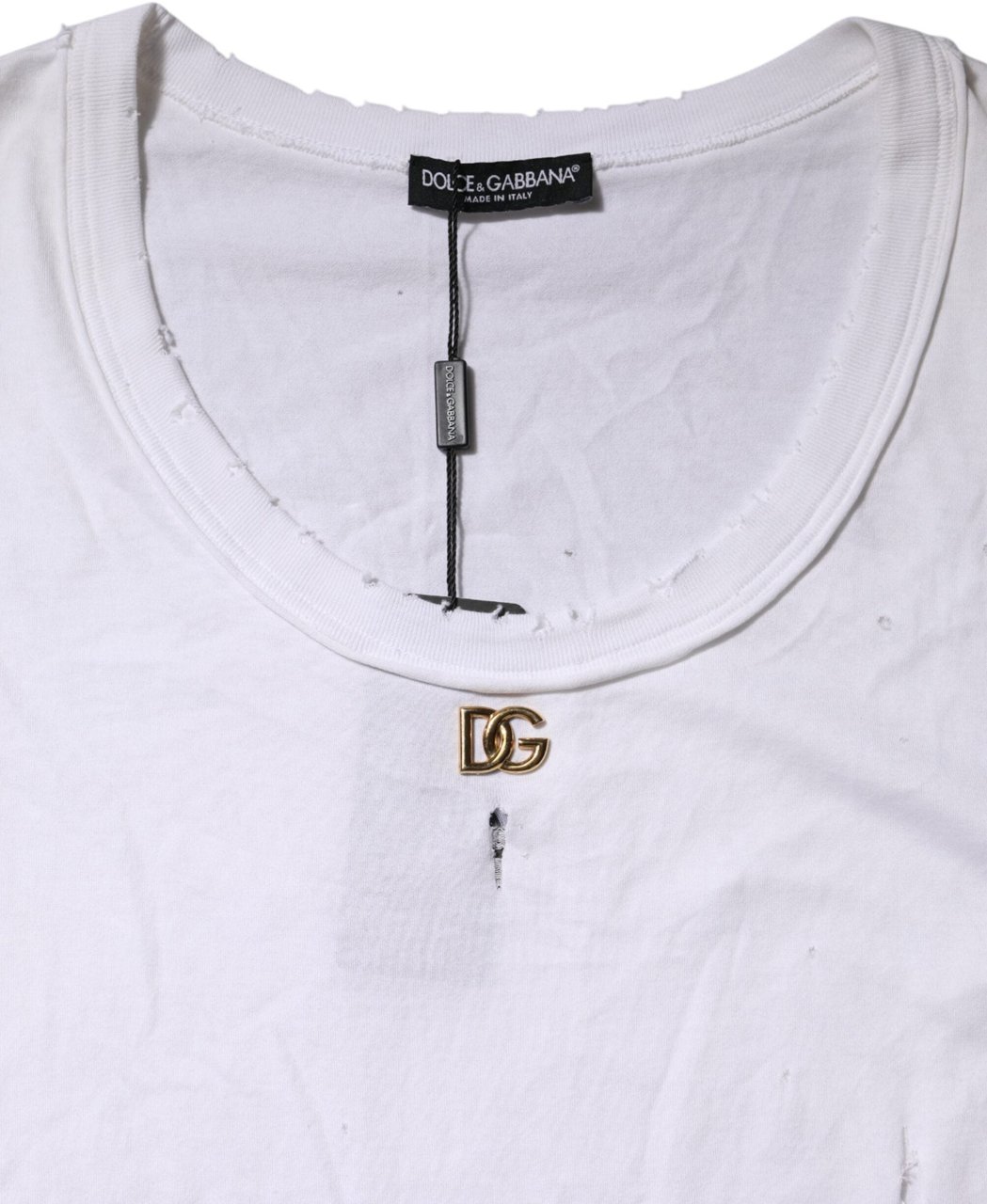 Dolce & Gabbana White Cotton Sleeveless Round Neck Tank Top Wit